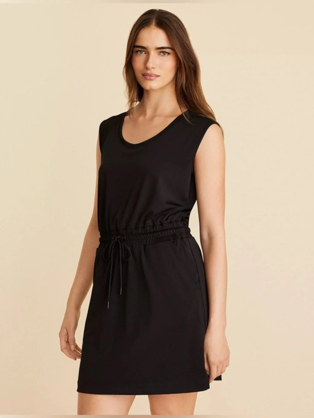 Loft Lou & Grey Luvstretch Drawstring Pocket Dress Sleeveless Black size medium